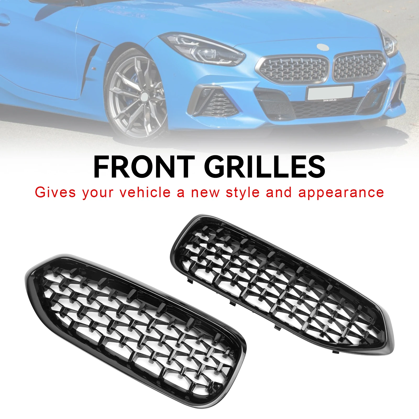 Areyourshop Diamond Style Gloss Black Front Kidney Grill Grille Fit BMW G29 Z4 2019-2023