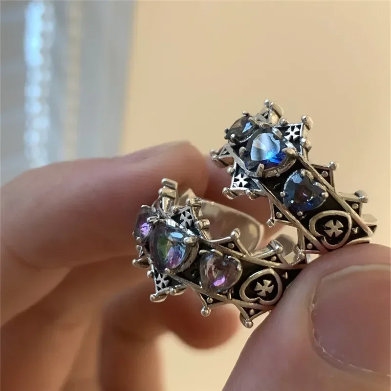 New Punk Anillos Mujer Vintage Lolita Gothic Love Heart Cross Rings for Women Girls Bridal Wedding Engagement Rings Jewelry Gift