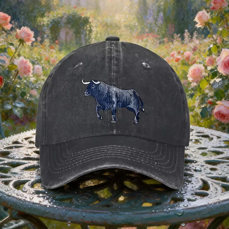 Vintage Washed Bull Pattern Baseball Cap Unisex Outdoor Hat for Fishing Camping Sports Bull Events