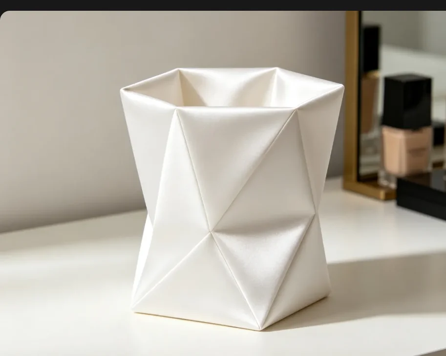 Origami Geometric Prism Container 3D‑Printed, Plastic Angular Fold Design Desktop Storage Box, Modern Decorative Tabletop Vase