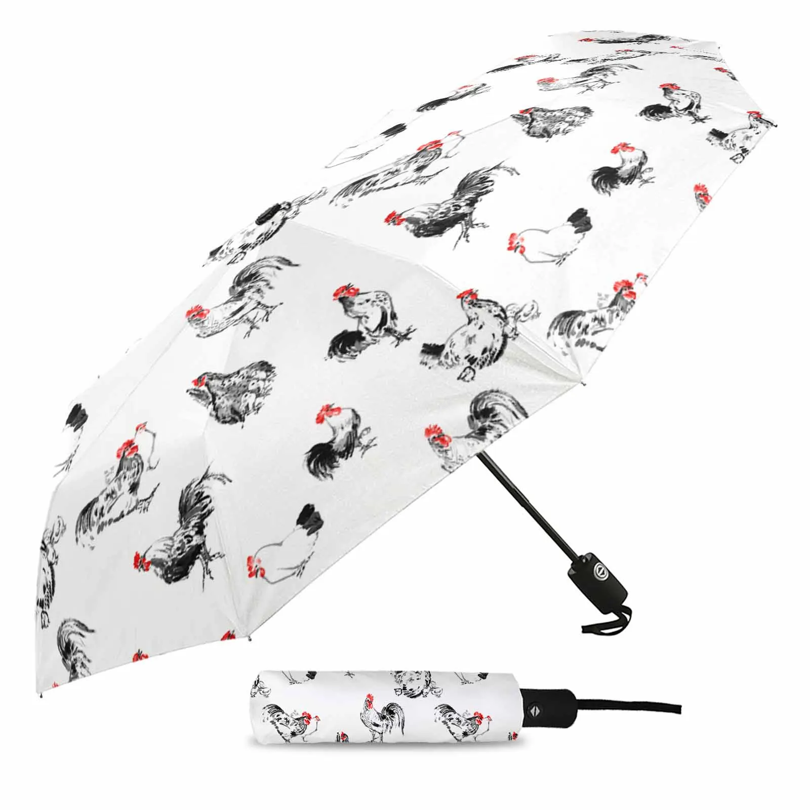 Vintage Farmhouse Hen Texture Automatic Umbrella Travel Folding Umbrella Portable Parasol Windproof Umbrellas