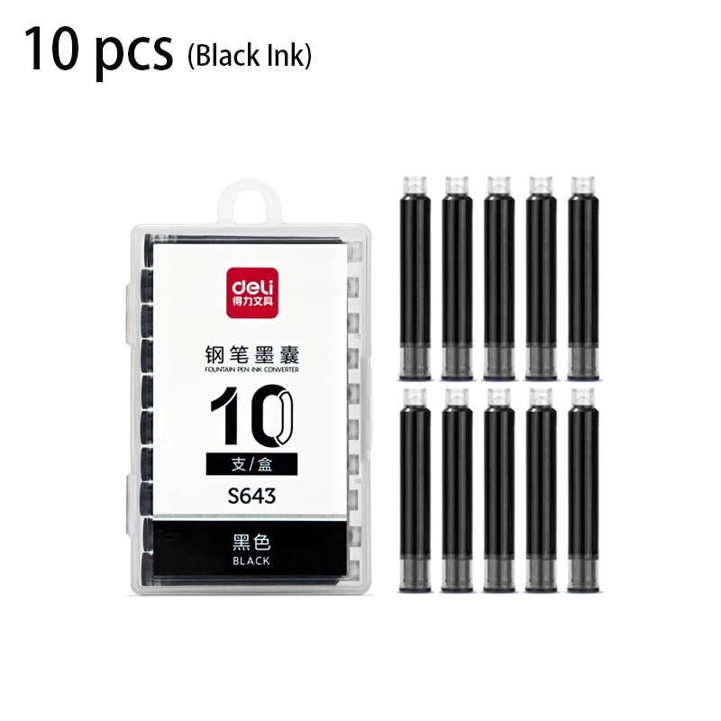 Deli 3,4mm Schwarz/Löschbaren Blau/Dunkelblau Tinte Einweg Brunnen Stift Tinte Patrone Stift Refill Schule Büro lieferungen Schreibwaren