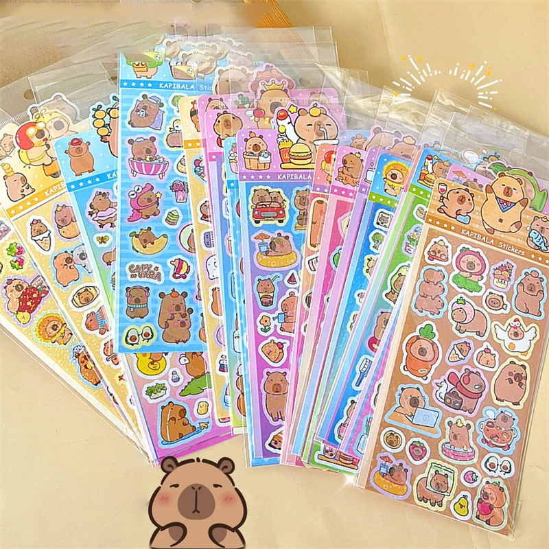 5/10Pcs Cute Cartoon Capybara Stickers Creative Waterproof Decorative Stickers Kawaii DIY Phone Case Water Cup Stickers Gifts