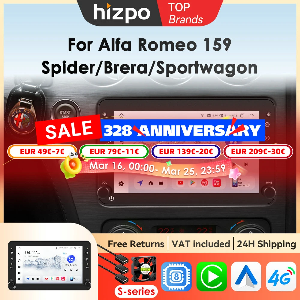 Hizpo Android tout-en-un Radio pour Alfa Romeo 159 Brera Spider Sportwagon voiture multimédia GPS 4G Autoradio sans fil Carplay WIFI