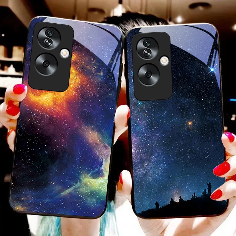 

Green Starry Sky For Oppo A79 5G 58 78 74 60 4G Reno 11F Realme GT 6 11 Note 50 10 C55 X2 Tempered glass black phone case