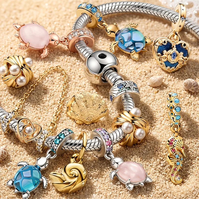 Exquisite DIY Sea Shell Conch Ocean Series Charms Bead Pendants Clips Fit Original European Snake Bone Bracelet Accessories Gift