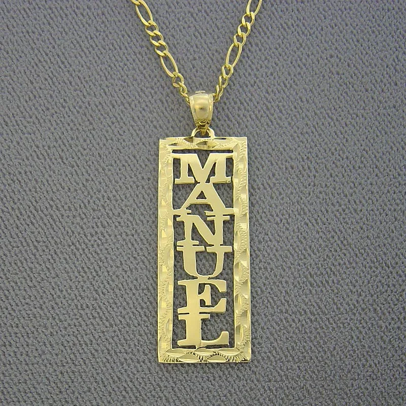 Zciti Custom Name Pendant Necklace for Men Women Gold Plated Hollow Stainless Steel Rectangular Letter Personalized Jewelry Gift