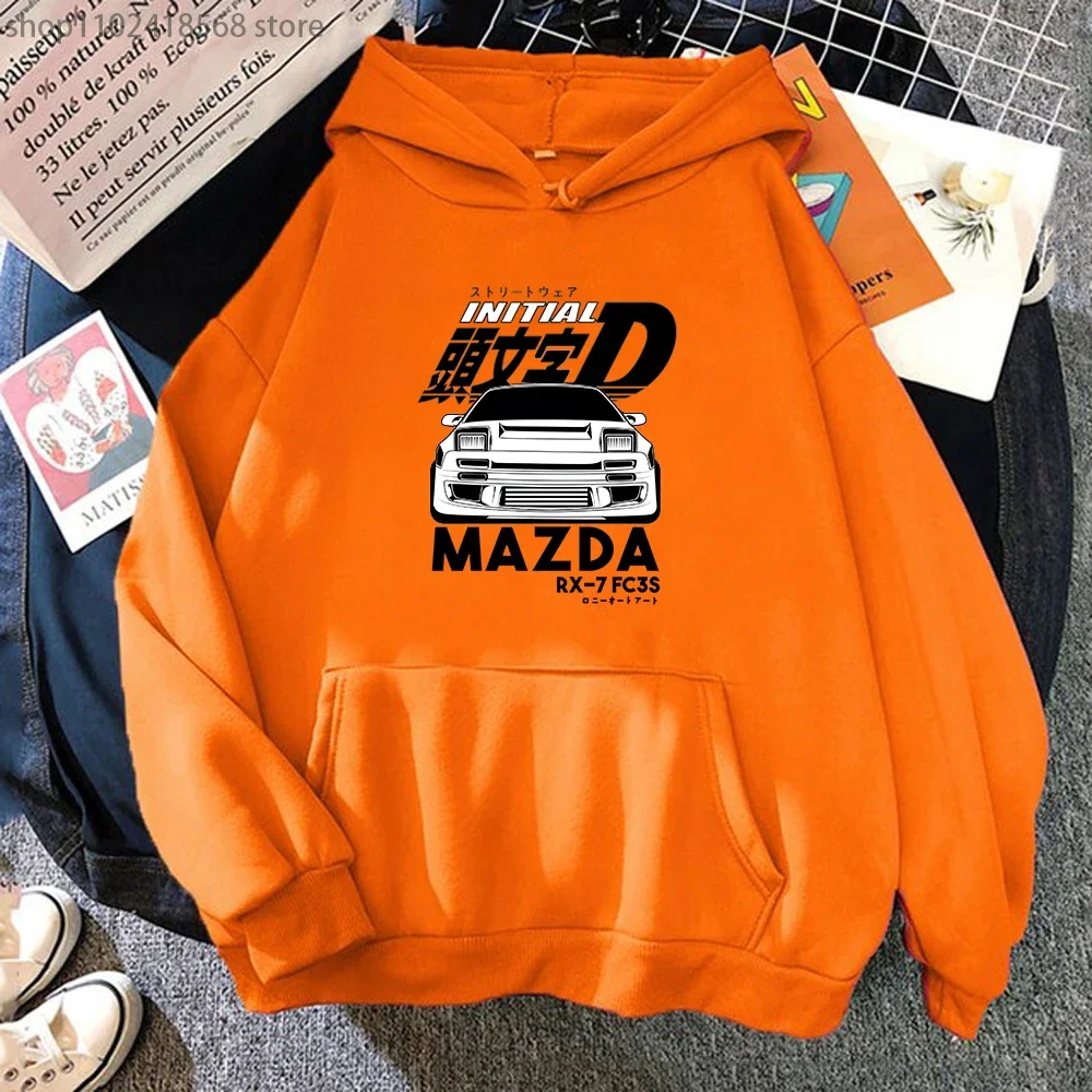 Initial D Hoodie for MAZDA RX-7 FC3S Print Hoodies Fashion Cool Graphic Sweatshirts Long Sleeve Men Harajuku Anime Y2k Sudaderas