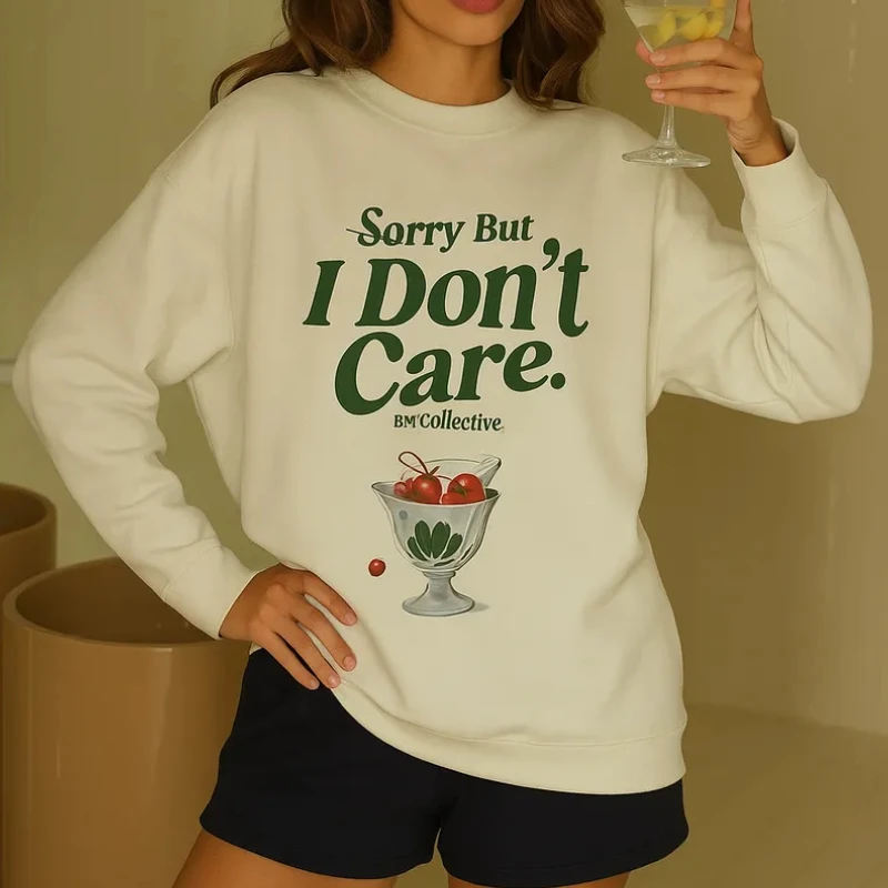 Sweat-shirt blanc à manches longues et col rond pour femme, haut amusant avec lettres de dessin animé, surdimensionné, mode Hip Hop, doux et décontracté, Y2k, automne