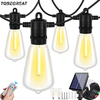 Solar Outdoor String Lights Waterproof ST38 Bulbs 24V Solar Powered Hanging Lights for Porch Backyard Pergola Bistro Camping