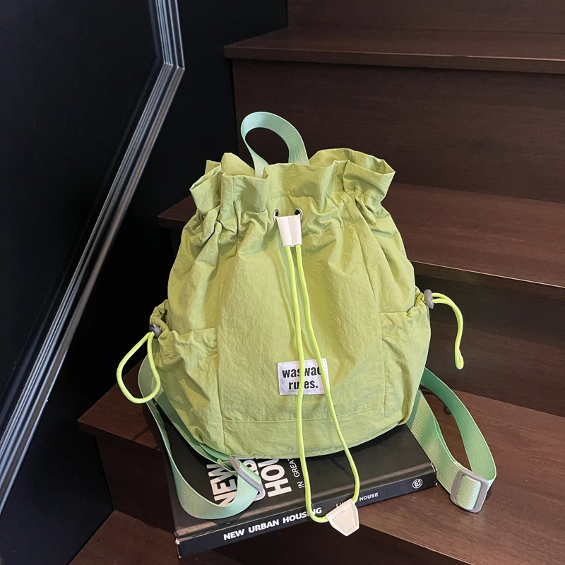 캐주얼 대용량 다목적 캔버스 가방 2025 여름 새로운 패션 Drawstring 배낭 간결한 솔리드 컬러 라…