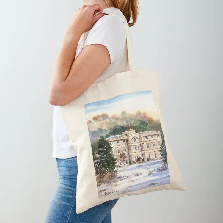 

Willersley Castle, Derbyshire - Snowy landscape painting Tote Bag hand bag ladies Eco bag custom tote
