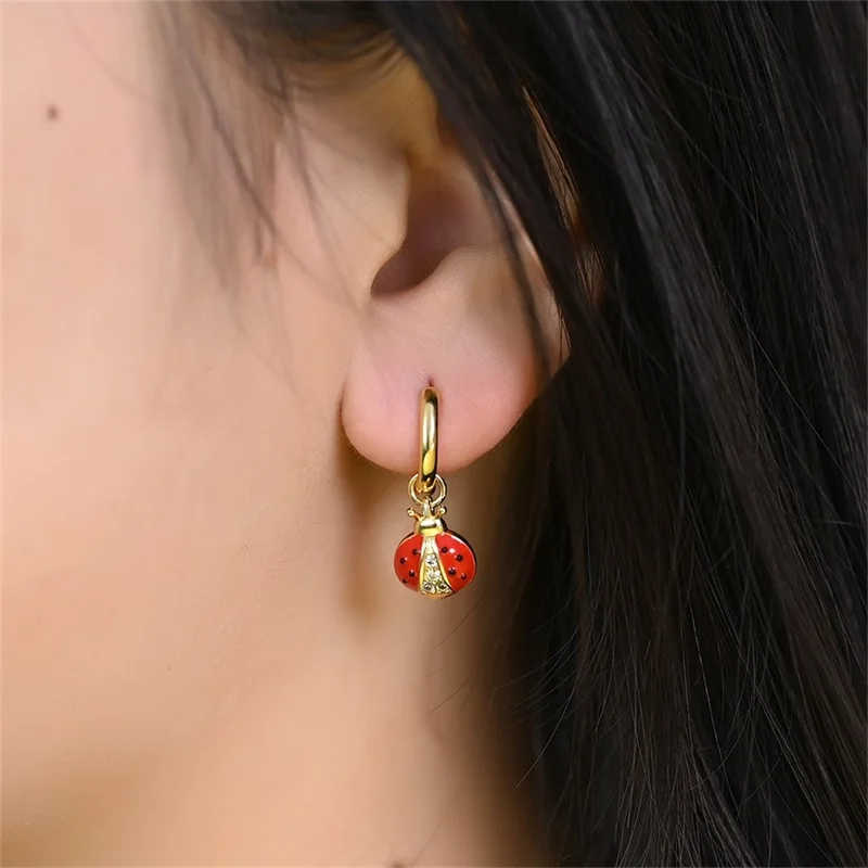 925 Sterling Silver Earrings Women Fashionable Golden Ladybug Hoop Earring For Anniversary Wedding Jewelry Gifts