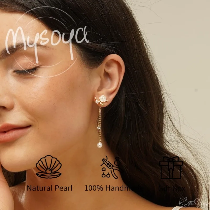 

MYSOYA Natural Shell Pearl Floral Drop Earrings Delicate Pearl Earrings For Women Perfect Wedding Jewelry Birthday Gift