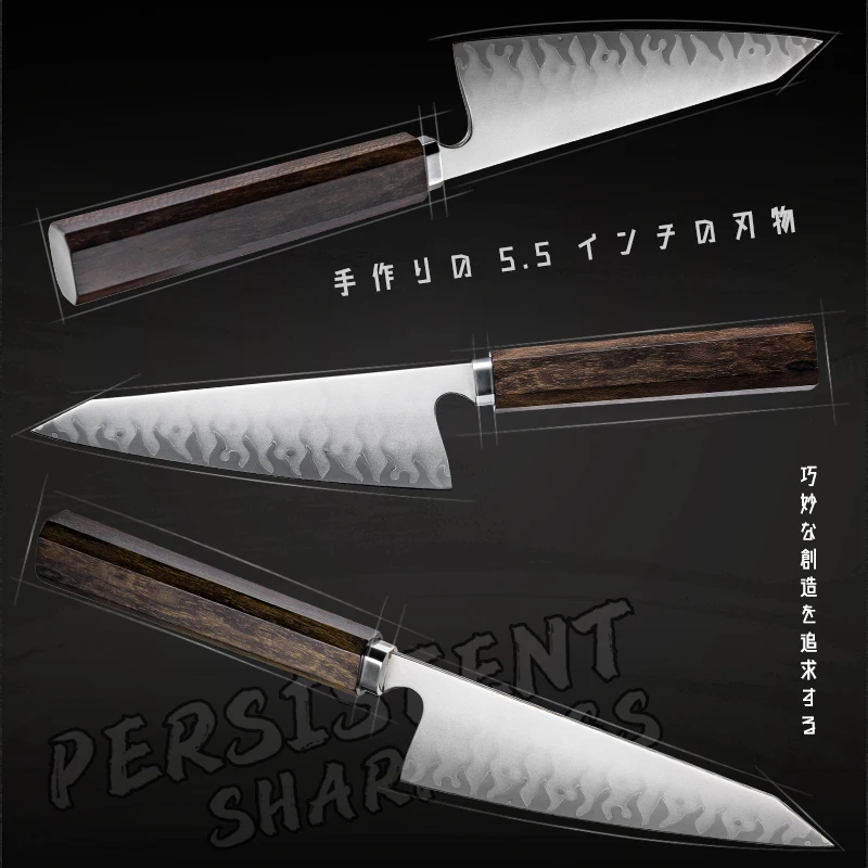 Grandsharp Janpanese 5.5 Inch Bunka Knife Hand-Forging 2 Layers of 430 Stainless Steel Ciricote Wood Handle For Sashimi Sushi