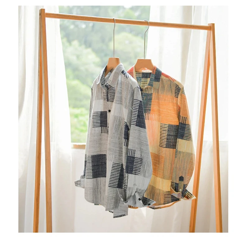 

Japanese Fashion Print Plaid Shirt for Men Streetwear Distressed Designer Shirts Male Pure Cotton Casual Long Sleeve Shirt Youth
