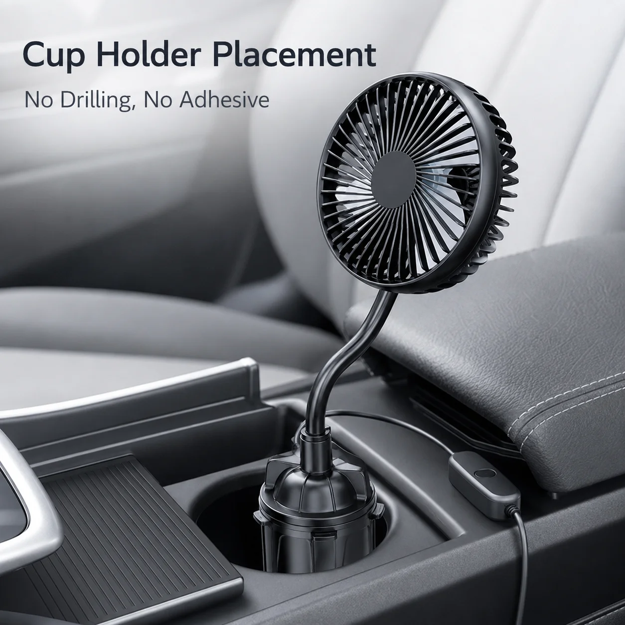 USB Car Cup Holder Fan 5V 3-Speed Adjustable Cooling Fan 360° Flexible Neck Ashtray Slot Fan for Front Rear Seat Summer