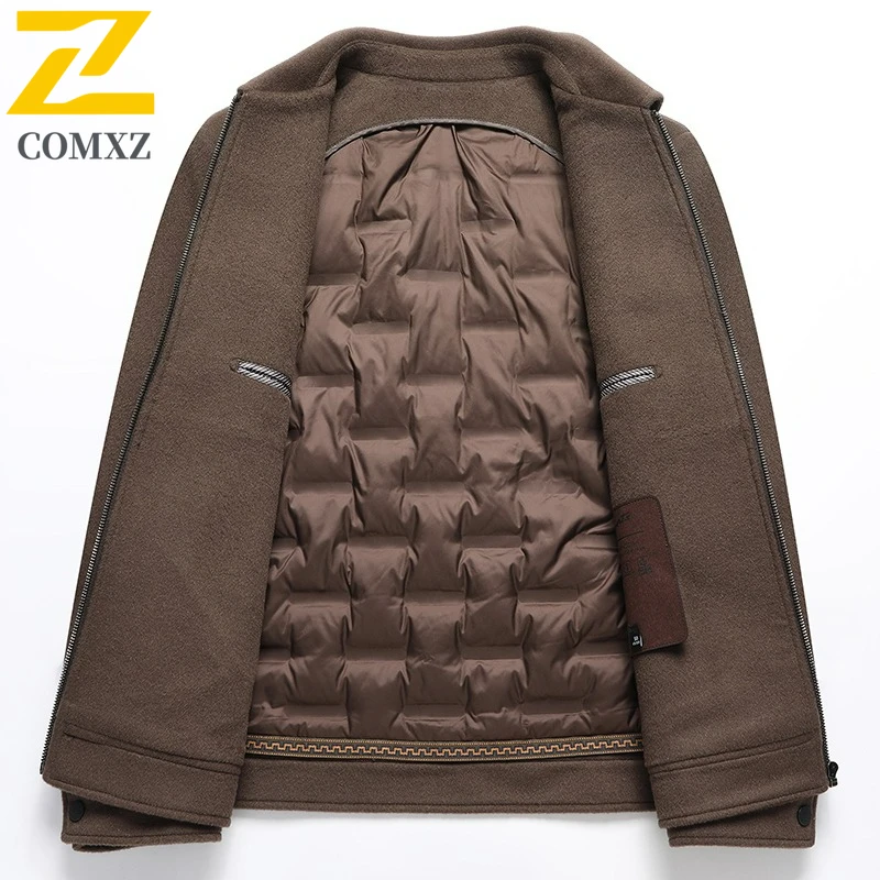 COMXZ Men Short Down Jacket Thicken Business Casual Goose Down Filled Coat High Quality Detachable Lightweight Winter Wool Coat - Image 3