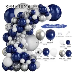 Silver Navy Blue Set Mixed Confetti Latex Balloon Kit For Kids Boy Bar Mitzvah Party Favor Wedding Birthday Holiday Decor