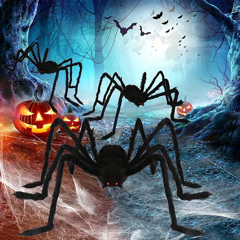 Horror Halloween Plush Spider Decoration Giant Halloween Spiders Web Party Prop Haunted Outdoor Chamber Prank Black Spider Decor