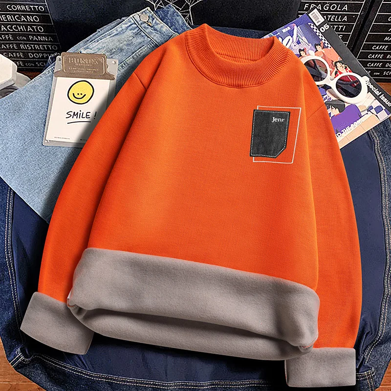 

Men's Autumn and Winter Half-high Collar Sweater Pure Color Lined Thickened Warm Versatile and Stylish Sweater