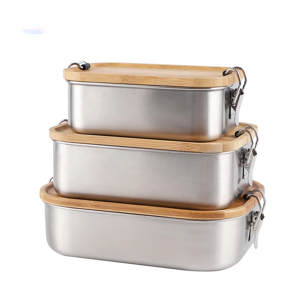 The newly designed 304 stainless  bamboo lid lunch  rectangular design  sealing  health  suitable for school