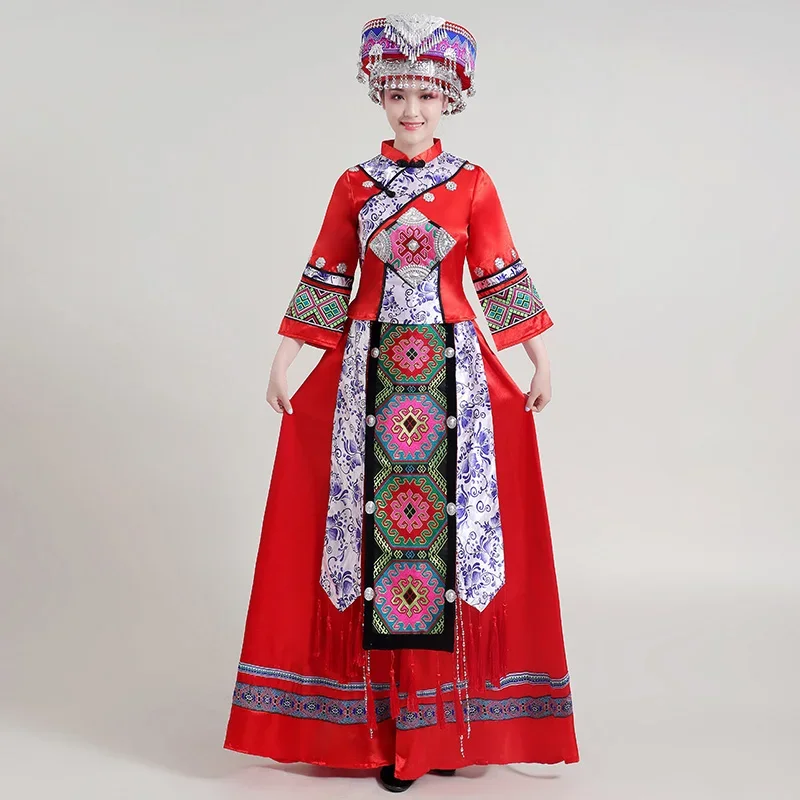 Tujia Dress up 여성 Xiangxi 무대 공연 댄스 세트 2피스 세트, 헤드기어 제외