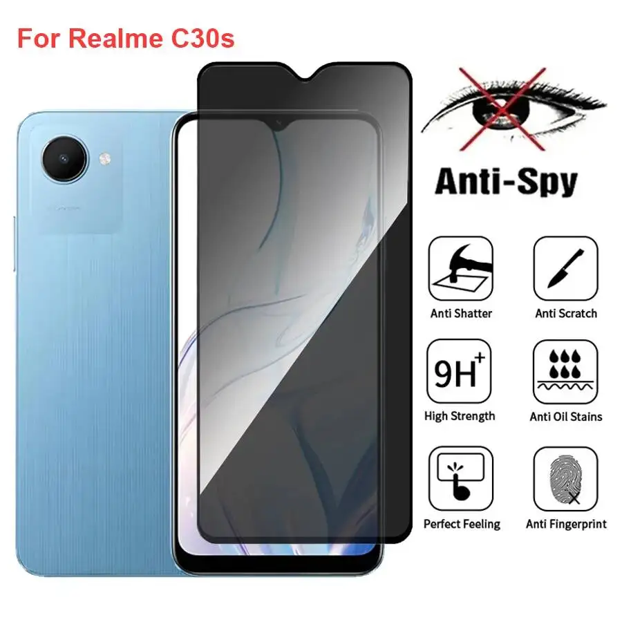 

Realme C30s RMX3690 Anti Spy Privacy Tempered Glass Protector Compatible For Realmec30s Full Cover Screen Phone Film