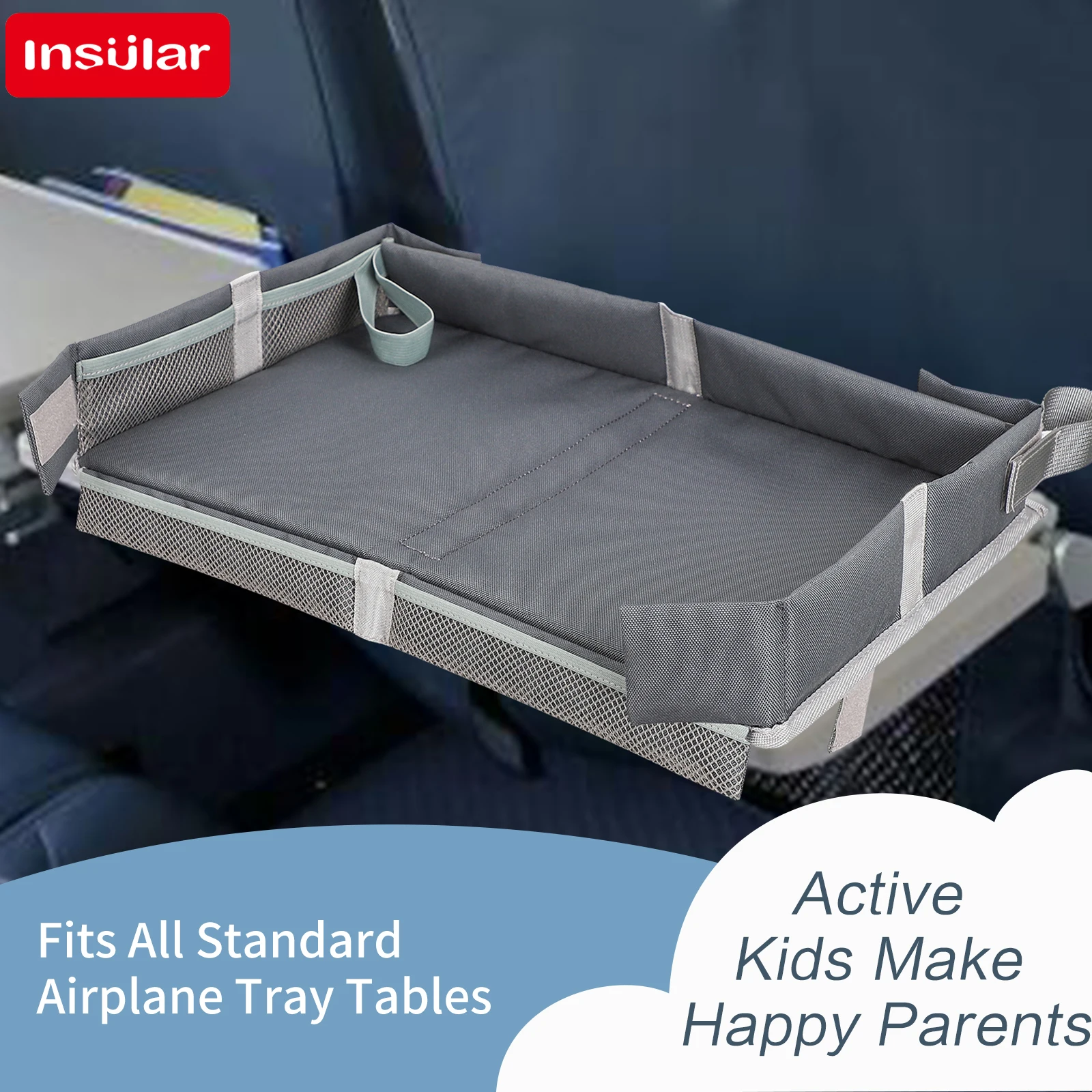 Bandeja de viagem para assento de carro, assento de segurança, organizador de mesa de brincar, armazenamento de lanches, brinquedos, suporte de copo, à prova d'água, carrinho de criança