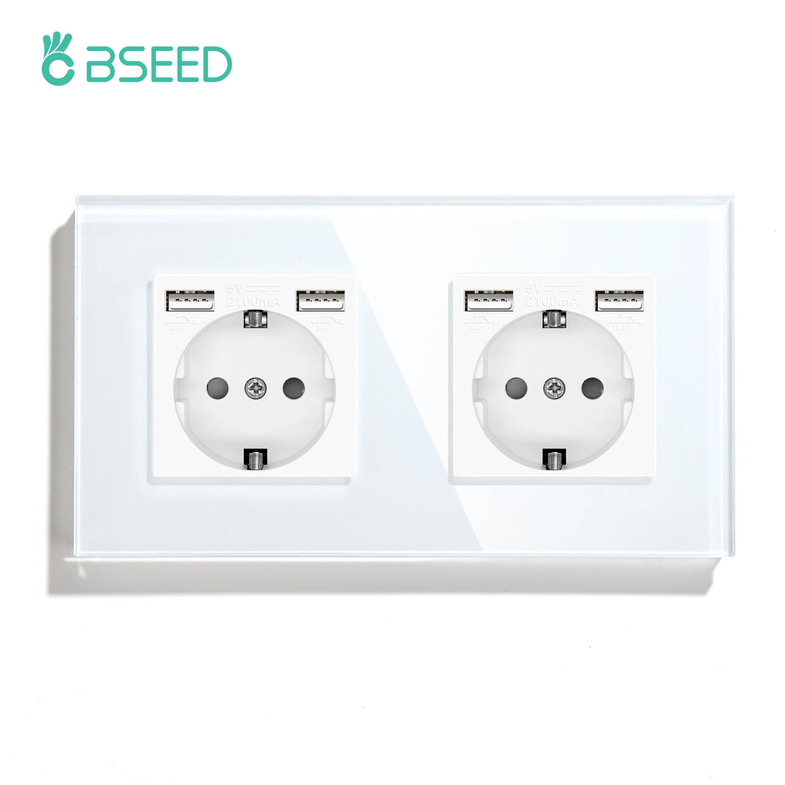 BSEED Touch Lichtschakelaar EU Standaard Stopcontact Met USB Type-C Kristallen Glazen Paneel Witte Kleur Stekkers 1/2/3Gang Schakelaar