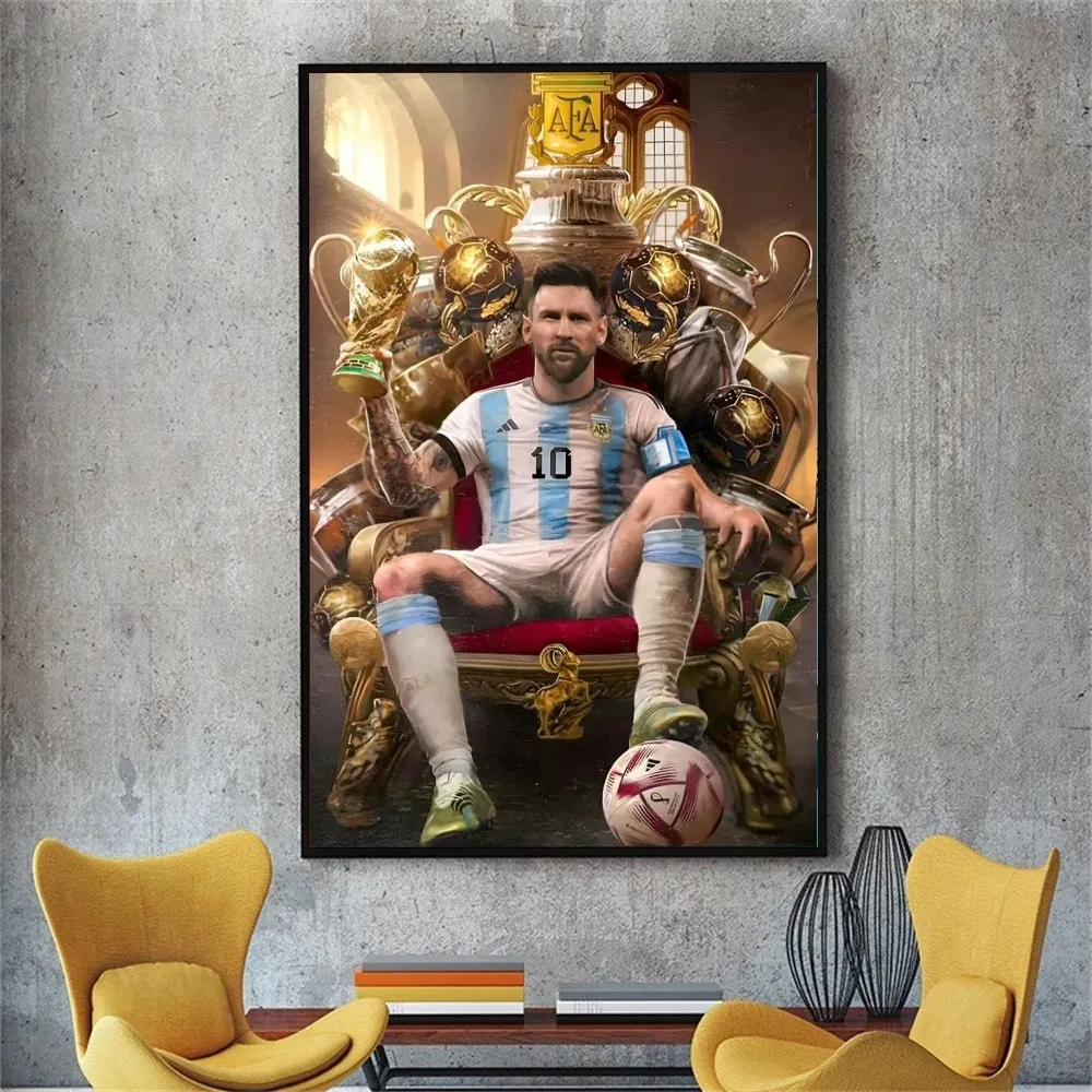 Sports-Lionel-Messi-Football Poster Kraft Club Bar Paper Vintage Poster Wall Art Painting Bedroom Study Wall Painting Stickers