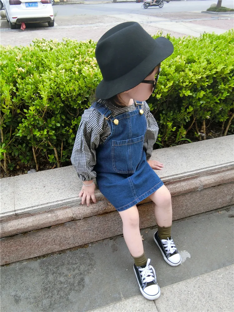 2020 New Girls\' Denim Strap Baby Dress Cotton Toddler Girls Spring Summer Autumn Sleeveless Pocket Front Short Dress 2-10Y