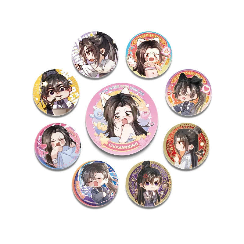 Anime The Husky and His White Cat Shizun Chu Wanning Mo Ran Cosplay Cute Q Version Badge Tinplate Brooch Pins Collection