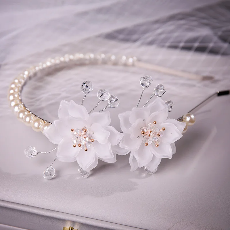 Flower Headband Pearl Rhinestone Hairband Tiara For women Prom Party Bridal Wedding Hair Accessories Jewelry Band Headband Gift