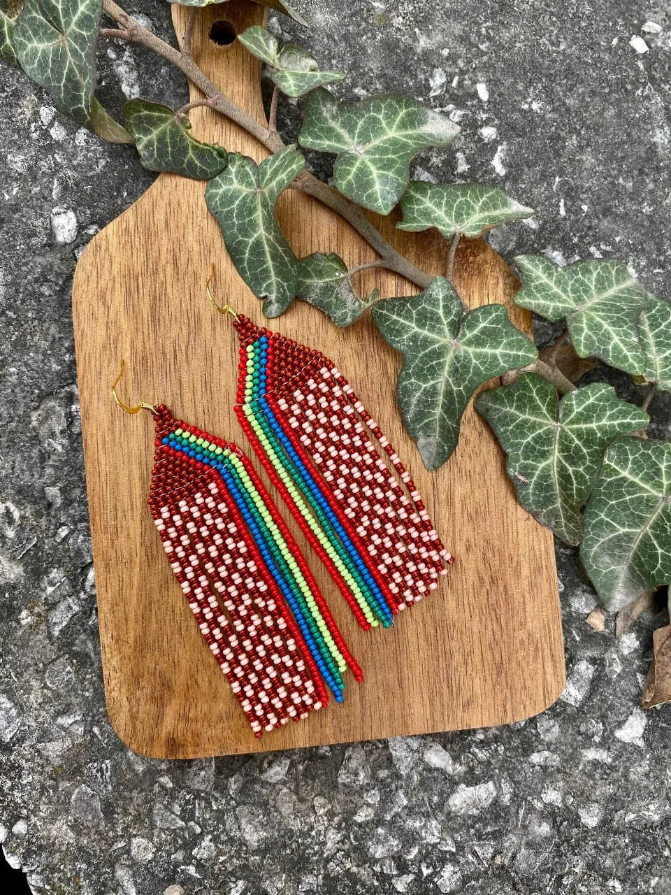 

Bohemia Trend Beaded Earrings Geometry Rainbow Gradient Color Hand-woven Tassel Alloy Simple Original Pattern Rice Bead Jewelry