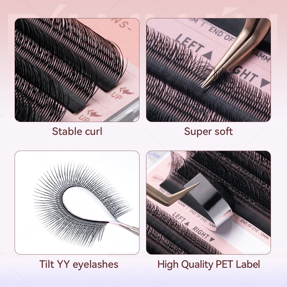 다만 12줄 폭스 YY 모양 속눈썹 연장 0.07mm D 컬 Y 모양 속눈썹 연장 믹스 9-14mm YY 폭스 아이 속눈썹 메이크업 도구