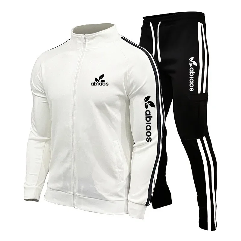 

2024 Men's Spring and Autumn Zipper Jacket Sports Pants Set with Striped Pocket Decoration Running Suit Set