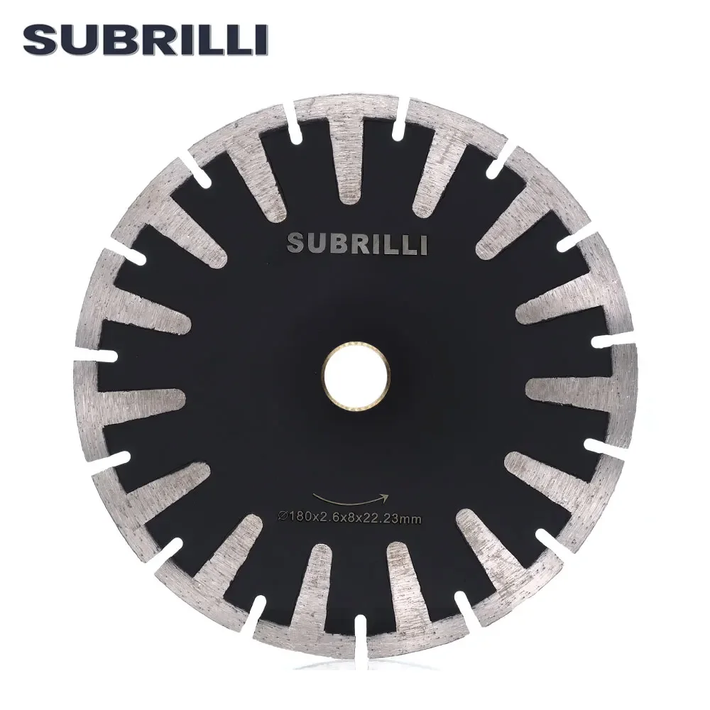 Subrilli 1 peça 7 "180mm lâmina de controle de diamante turbo aro curva disco de corte t-segmentado dente lâminas de diamante para buraco de pia de granito