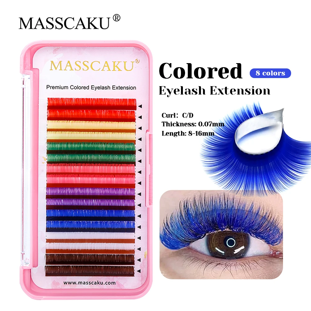 Hot Koop MASSCAKU 0.07mm Dikte Premium Fluwelen Vezel Macaron Kleur Wimper Handgeweven Kleurrijke Klassieke Regelmatige Lash Supplies