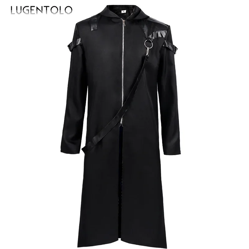 Men Medieval Trench Dark Gothic Hooded Zipper Long Sleeve Black Coat New Halloween Retro Casual Party Performance Jackets