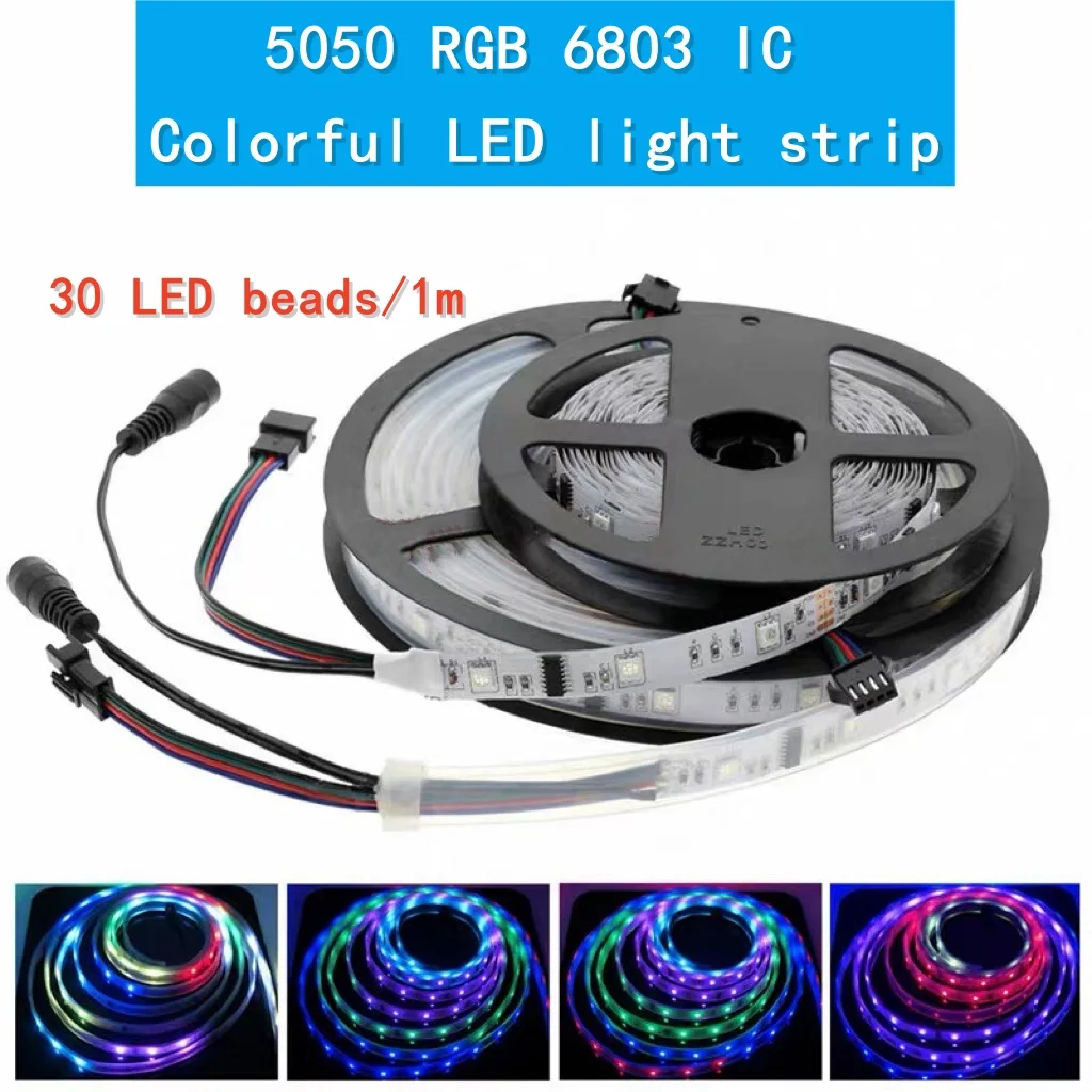 

DC12V 5050 RGB LED Strip Light 30LED/Meter 5M Waterproof casing Soft light strip 6803IC Colorful LED Flexible Tape Strip Light