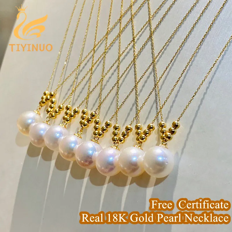 

TIYINUO Authentic 18K Gold Real AU750 Natural Pearl Necklace Fashionalbe Fine Jewelry For Woman Exquisite Delicate Gift Present