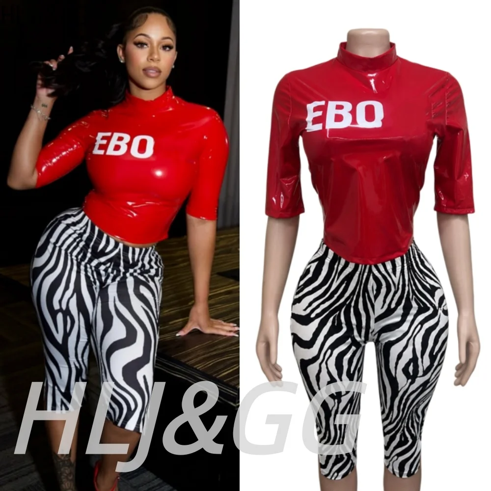HLJ&GG Y2K Hot Girl Letter Print Streetwear Women O Neck Short Sleeve Slim Crop Top And Shorts Outfits Fashion 2pcs Streetwear