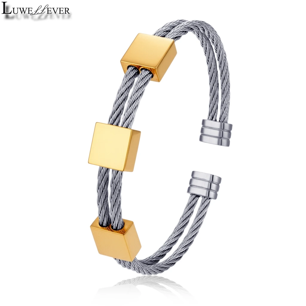 

Браслет Wirerope Cube из нержавеющей стали 187, простой высококачественный однотонный невыцветающий браслет-манжета, минималистичные изящные женские украшения