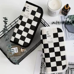 Large Capacity Pencil Case Black and White Checkerboard Grid Large High Value Storage Pencil Bag Student Canvas Stationery Box