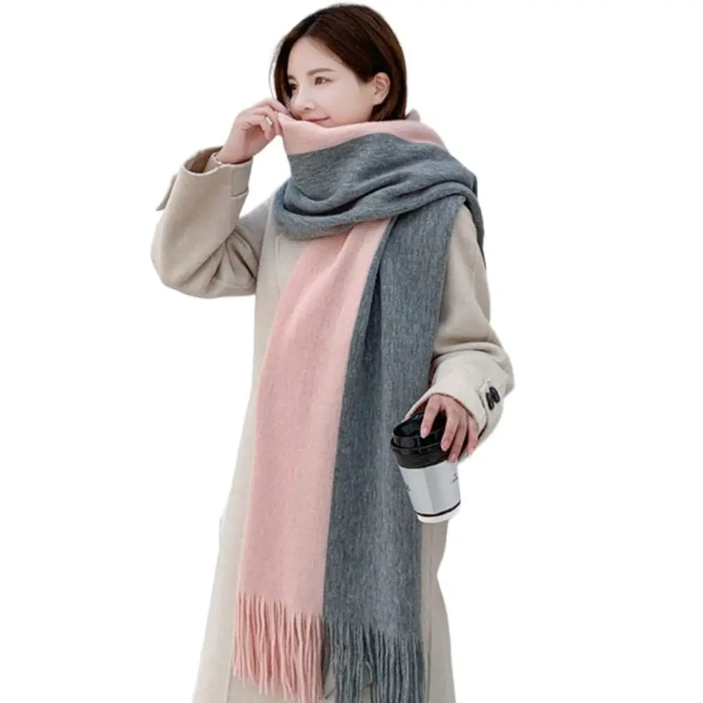 

Модное украшение, двухцветный шарф из искусственного кашемира, длинная удобная женская шаль, утолщенная шаль для защиты шеи, зимняя шаль