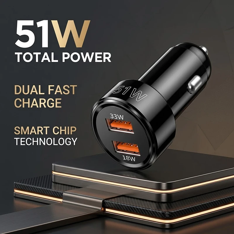 51W Dual USB Car Charger QC 3.0 Fast Charging Auto Adapter Cigarette Lighter Socket Splitter For Smartphone And Vehicles