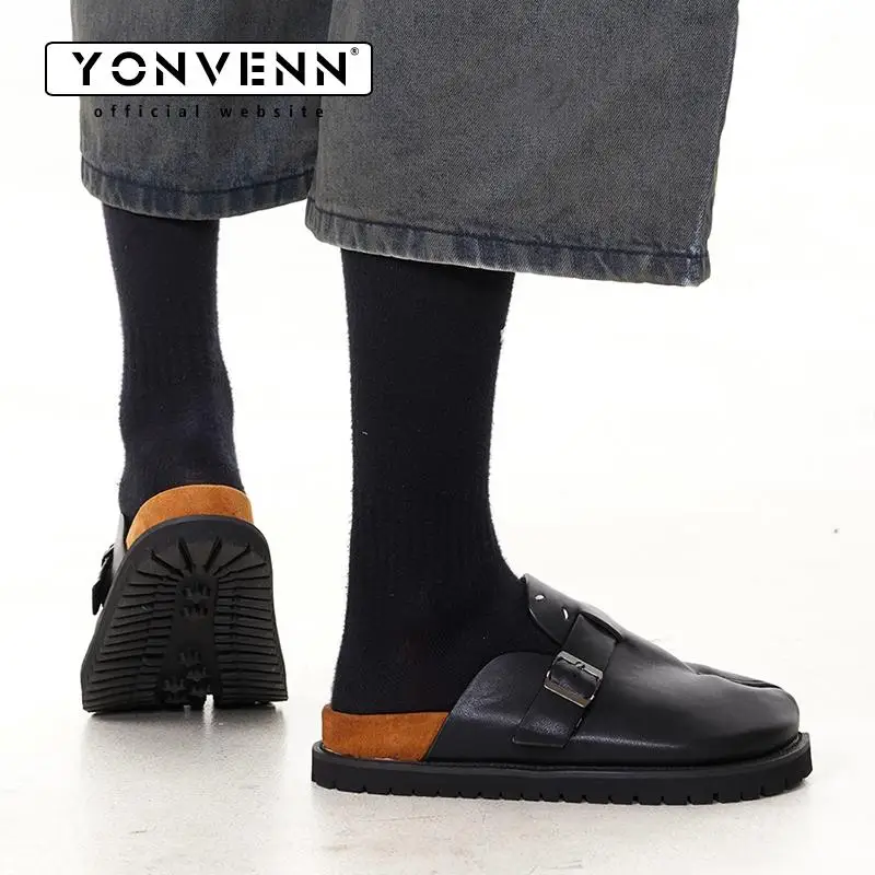 New Tabi shoes men's and women's leather slippers breathable split toe shoes thick soled Boken shoes with a sense of luxury