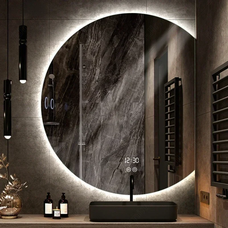 Espejo de Baño Inteligente con Luz, Lámpara de Pared para Dormitorio, Espejo Semicircular para Baño, Espejos de Baño con Luz EB5BM