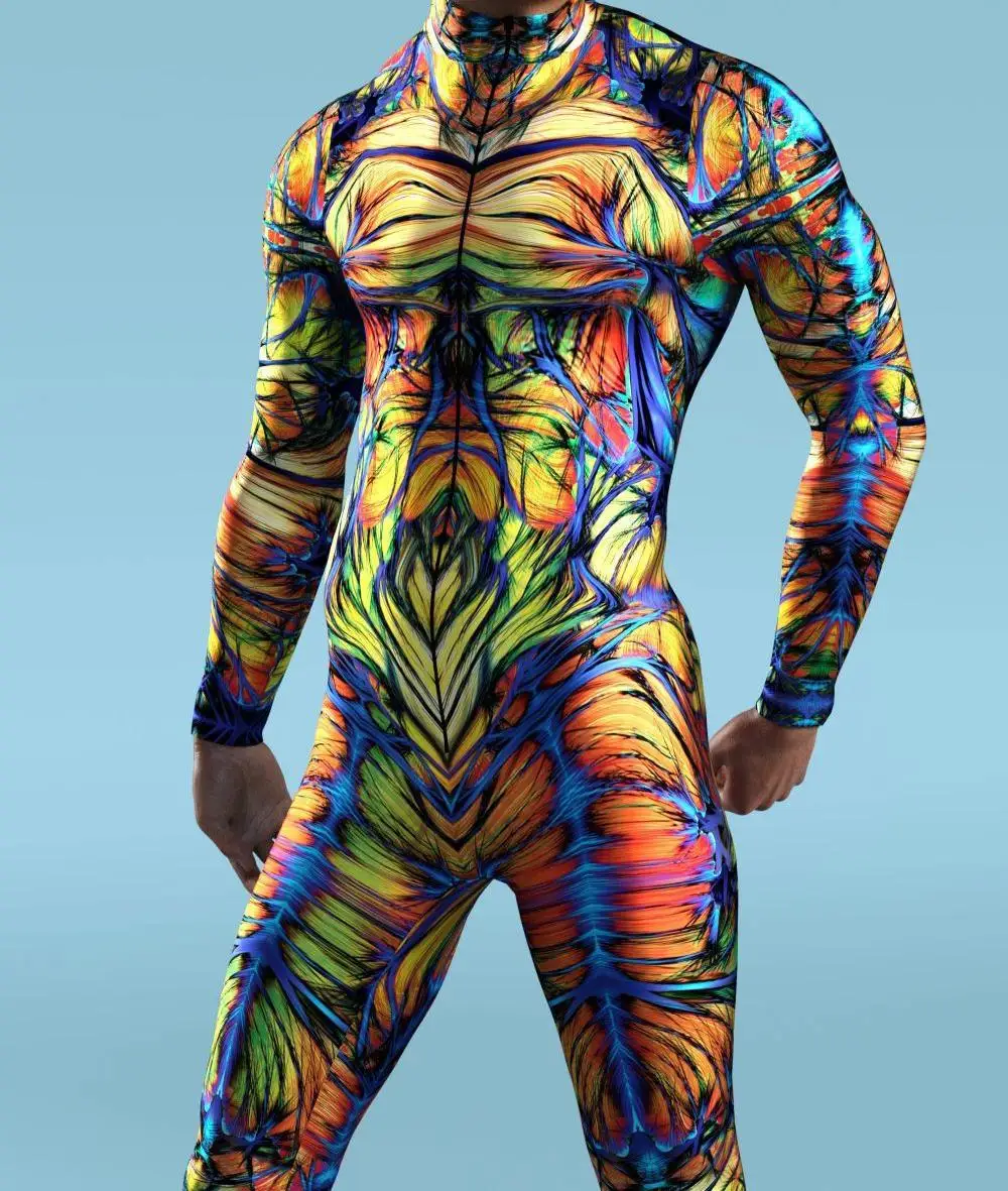 Herren Regenbogen-Party-Punk-Jumpsuit Onesie Halloween Cosplay Kostüm Elastischer Party-Performance-Bodysuit – Detail 15